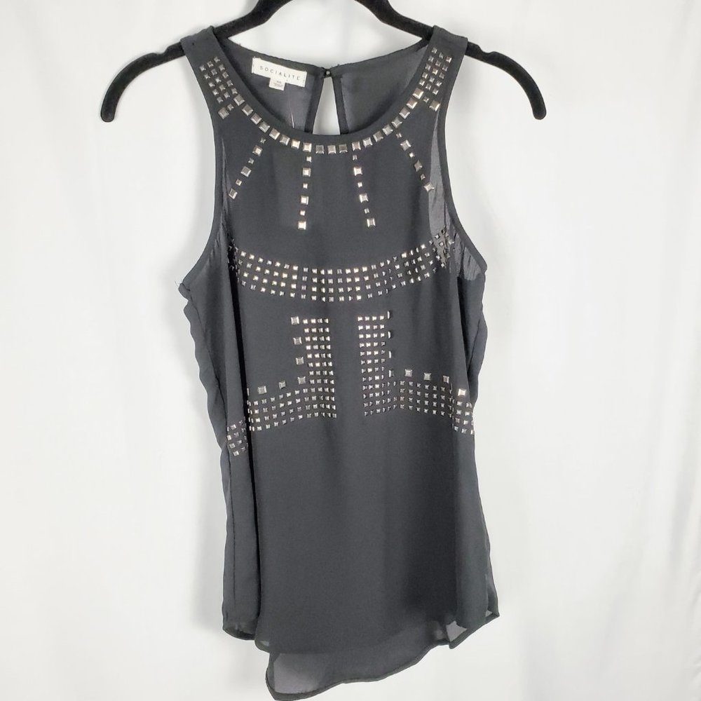 Socialite NWT Silver Stud Sheer Sleeveless Blouse Top Black Women's XS Party